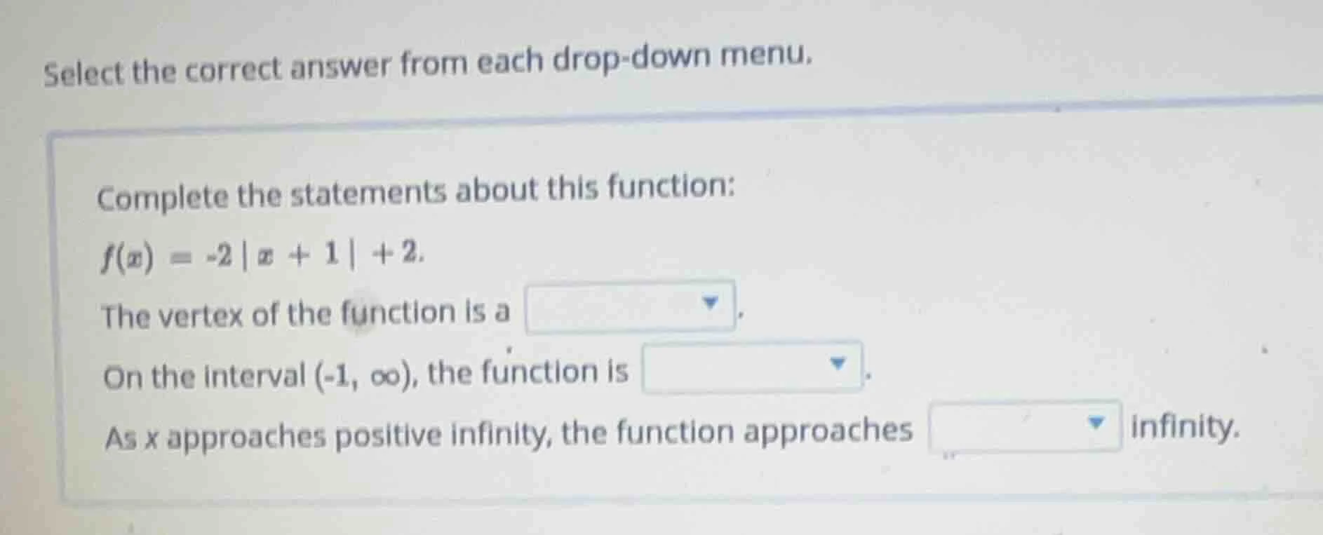 select the correct answer from each drop - down menu. complete the stat…
