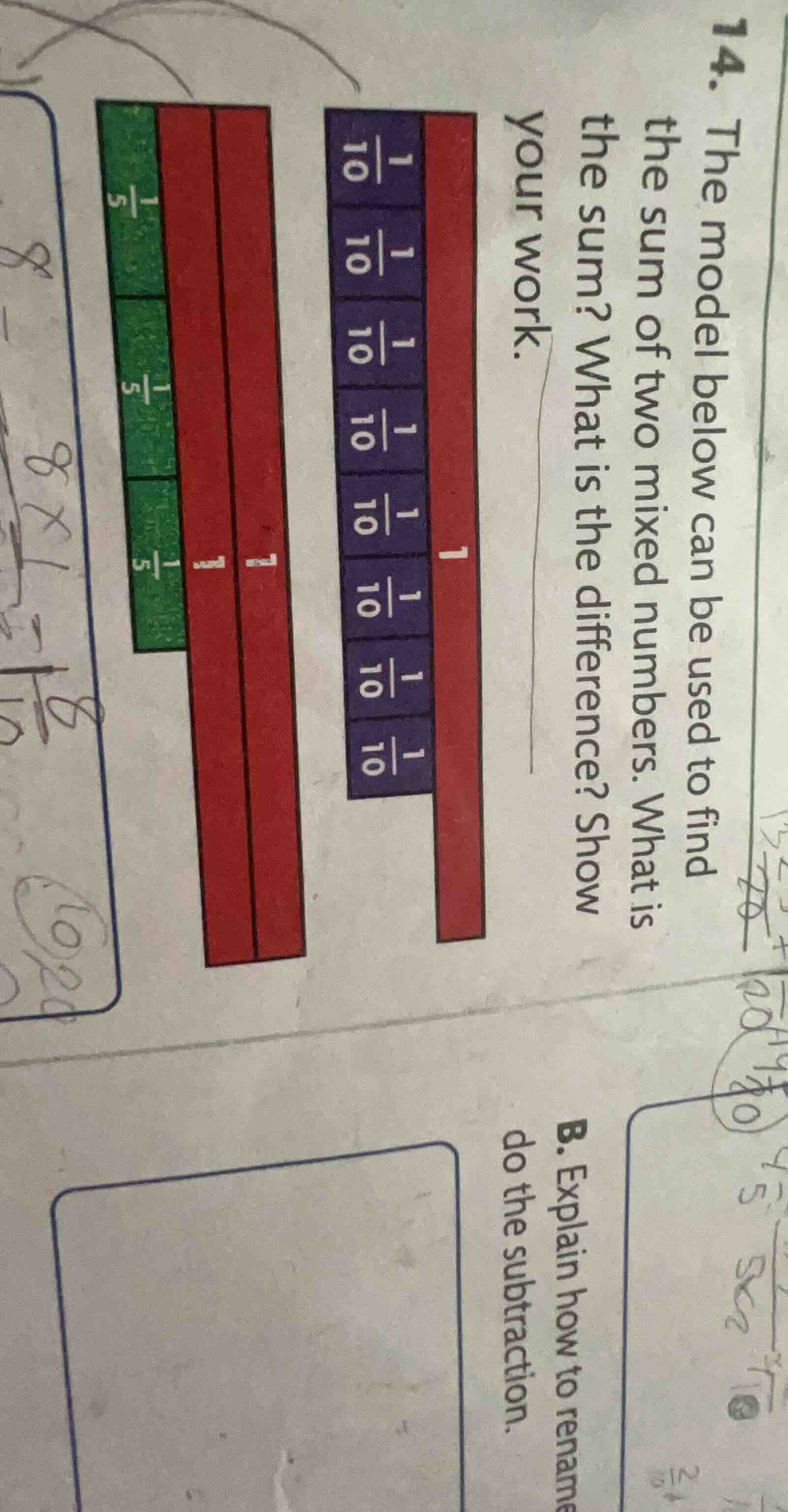 14. the model below can be used to find the sum of two mixed numbers. w…