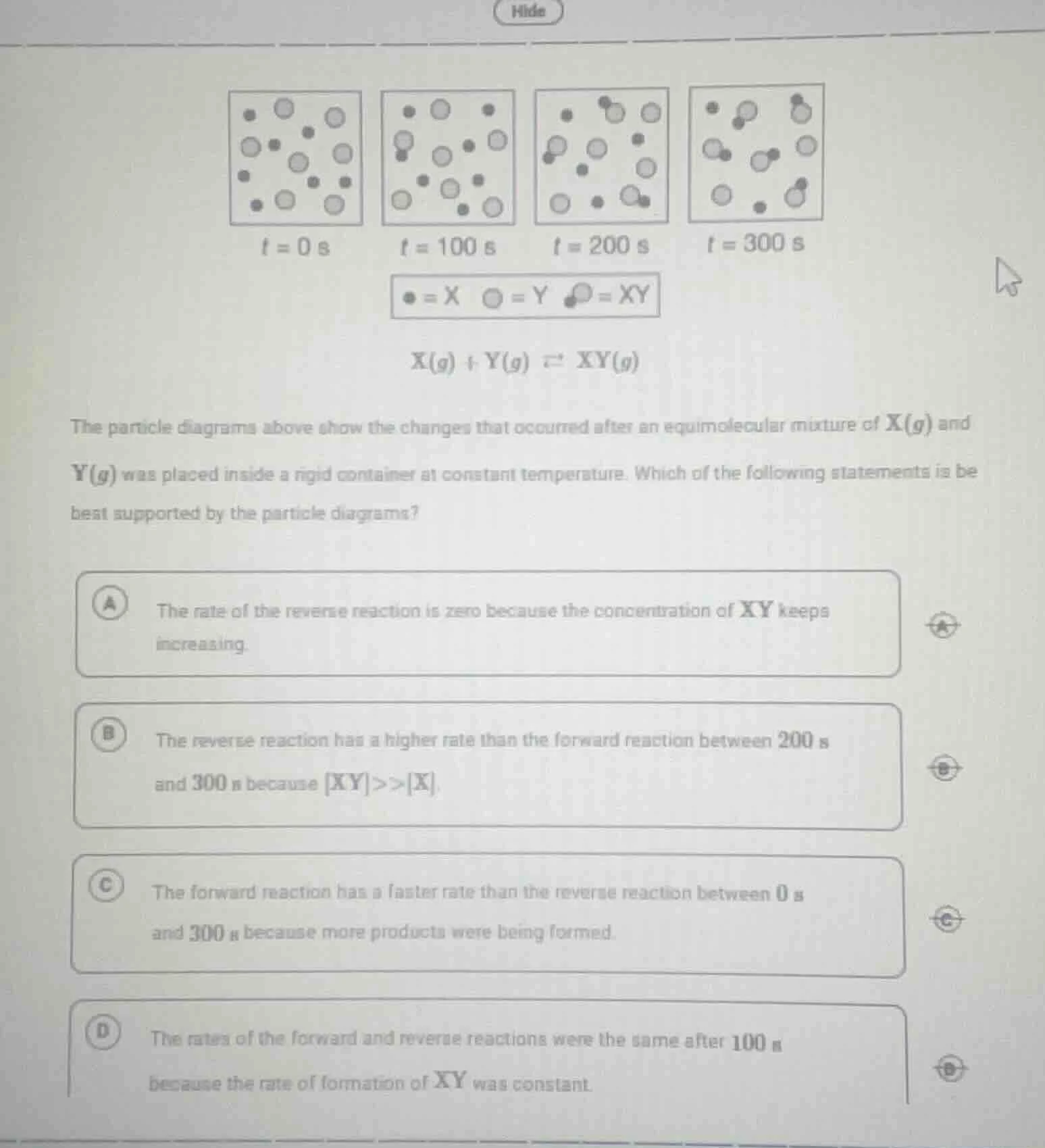 the particle diagrams above show the changes that occurred after an equ…