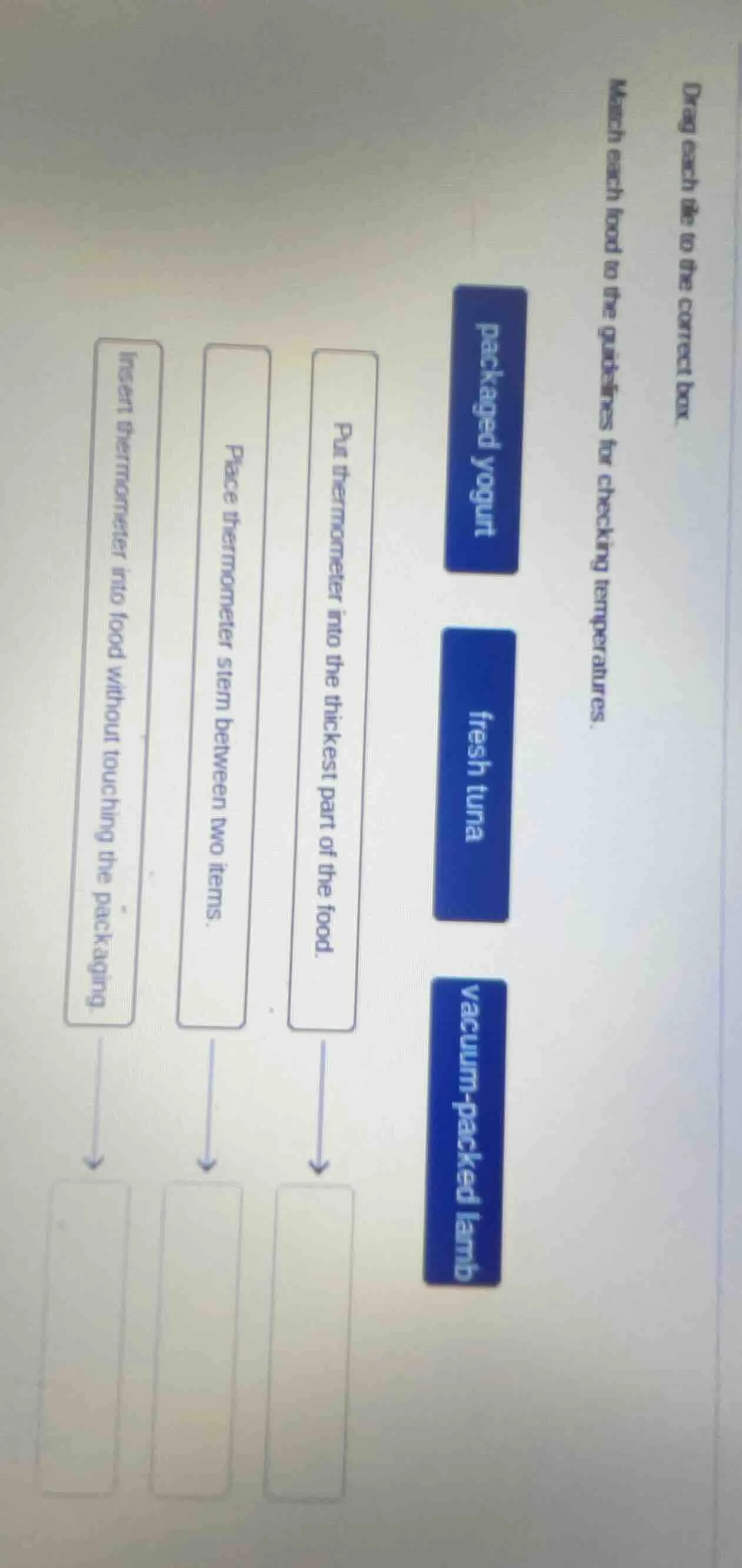 drag each tile to the correct box. match each food to the guidelines fo…