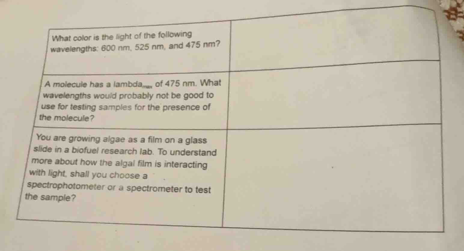 what color is the light of the following wavelengths: 600 nm, 525 nm, a…