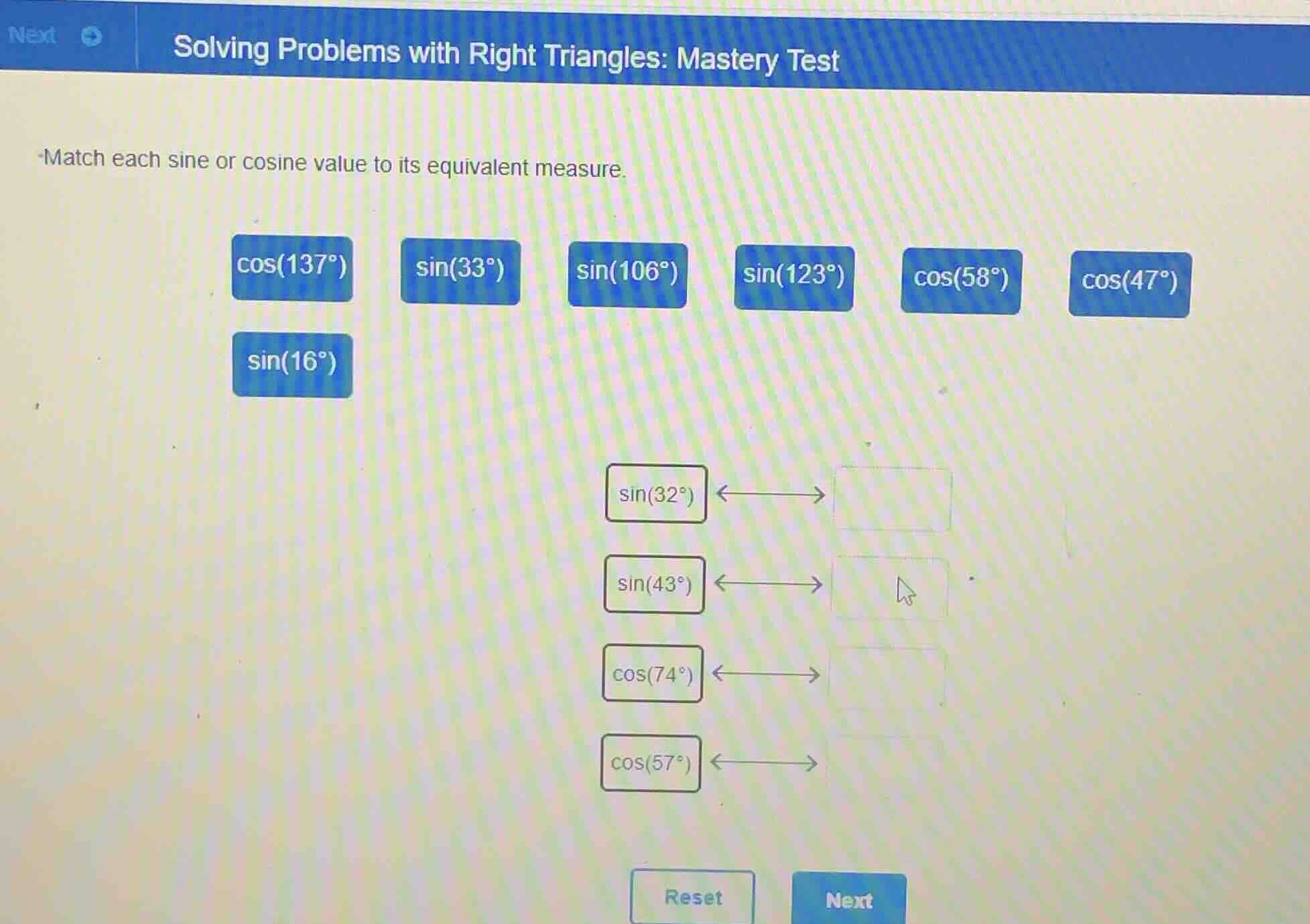 solving problems with right triangles: mastery test match each sine or …