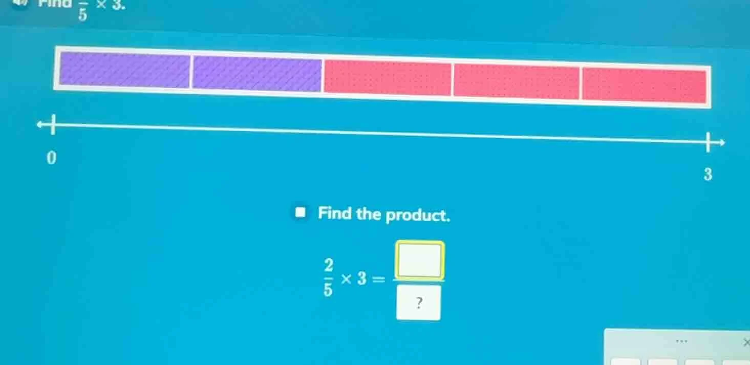 find \\(\\frac{2}{5} \\times 3\\). find the product. \\(\\frac{2}{5} \\…