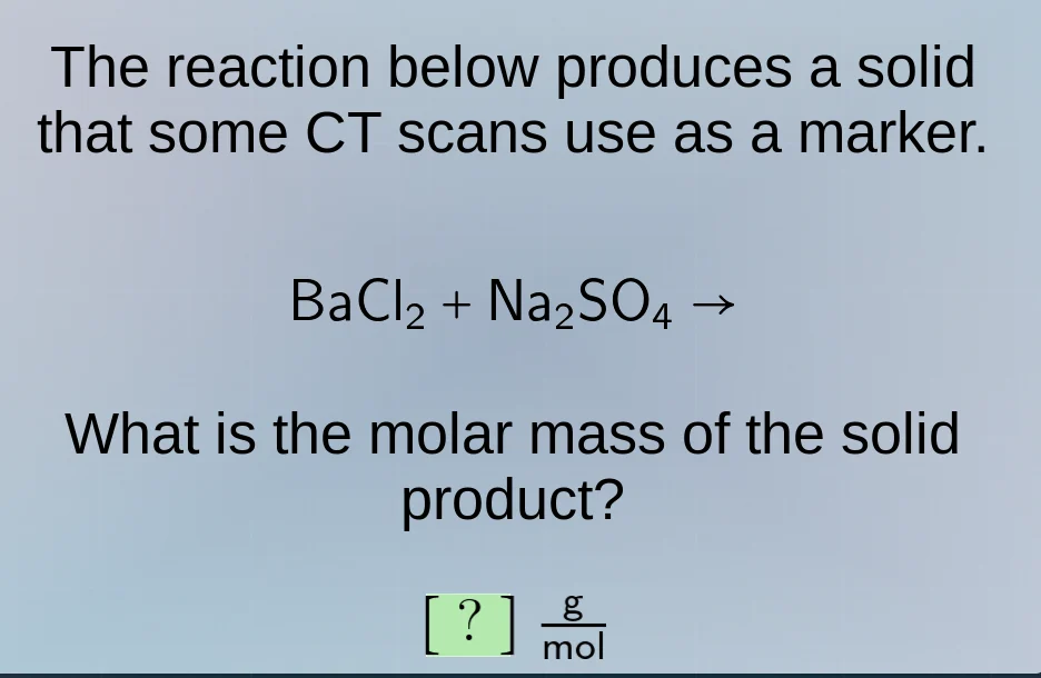 the reaction below produces a solid that some ct scans use as a marker.…