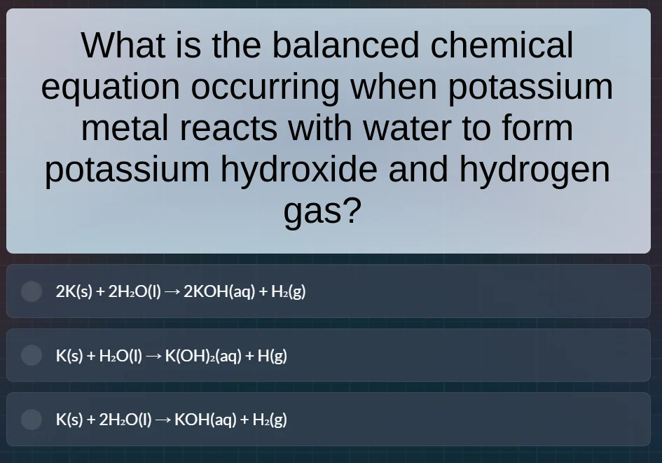what is the balanced chemical equation occurring when potassium metal r…