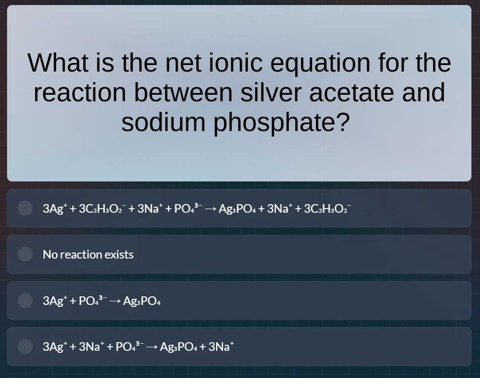 what is the net ionic equation for the reaction between silver acetate …