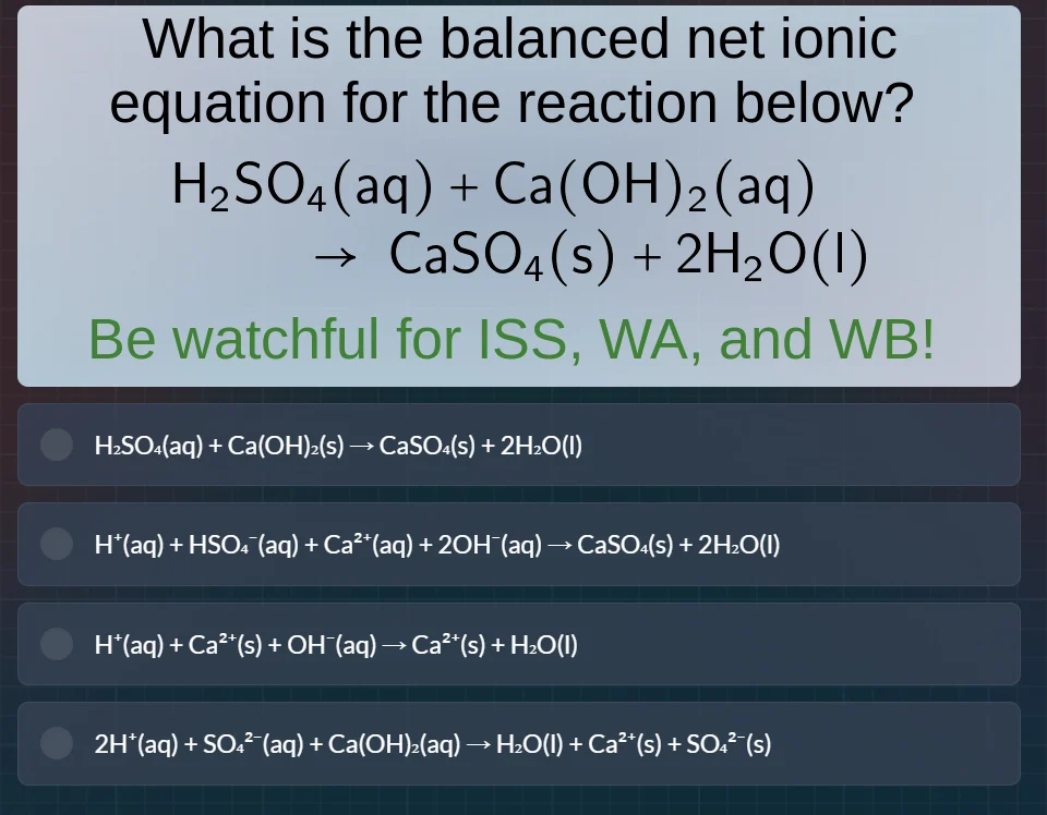 what is the balanced net ionic equation for the reaction below? h₂so₄(a…