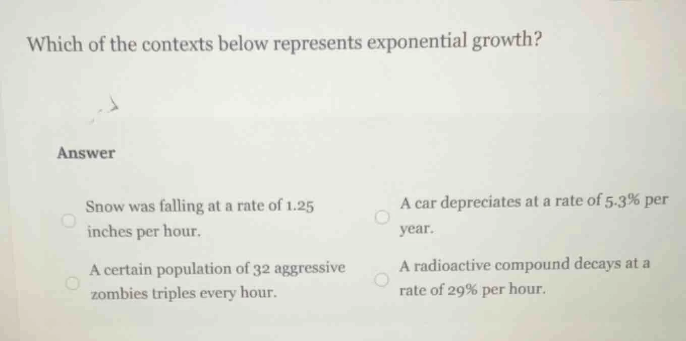 which of the contexts below represents exponential growth? answer snow …