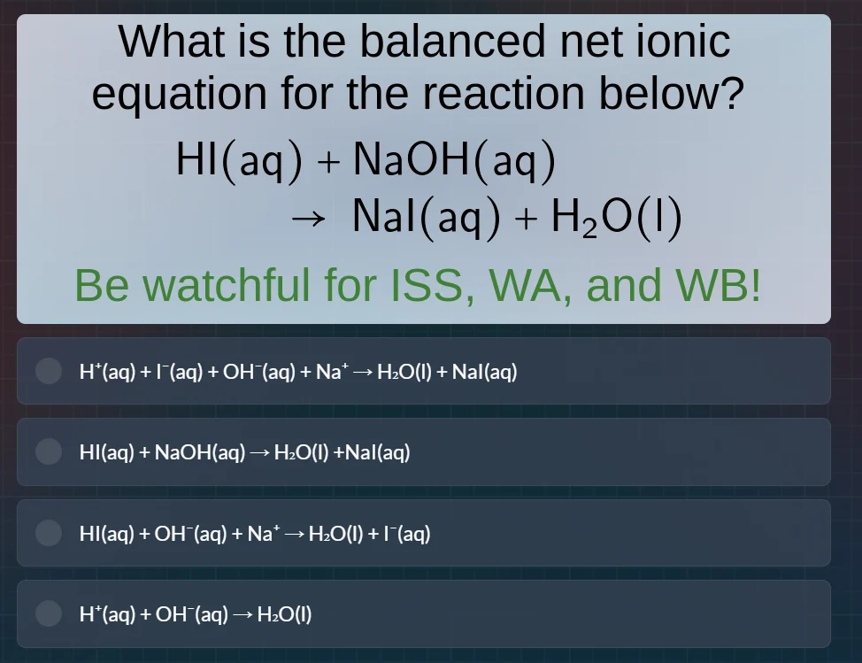 what is the balanced net ionic equation for the reaction below? hi(aq) …
