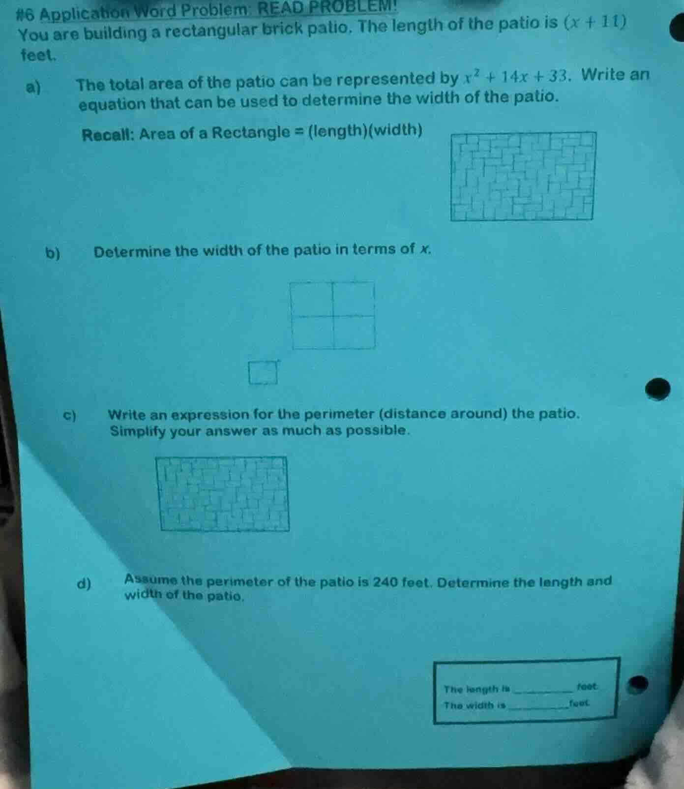 #6 application word problem: read problem! you are building a rectangul…