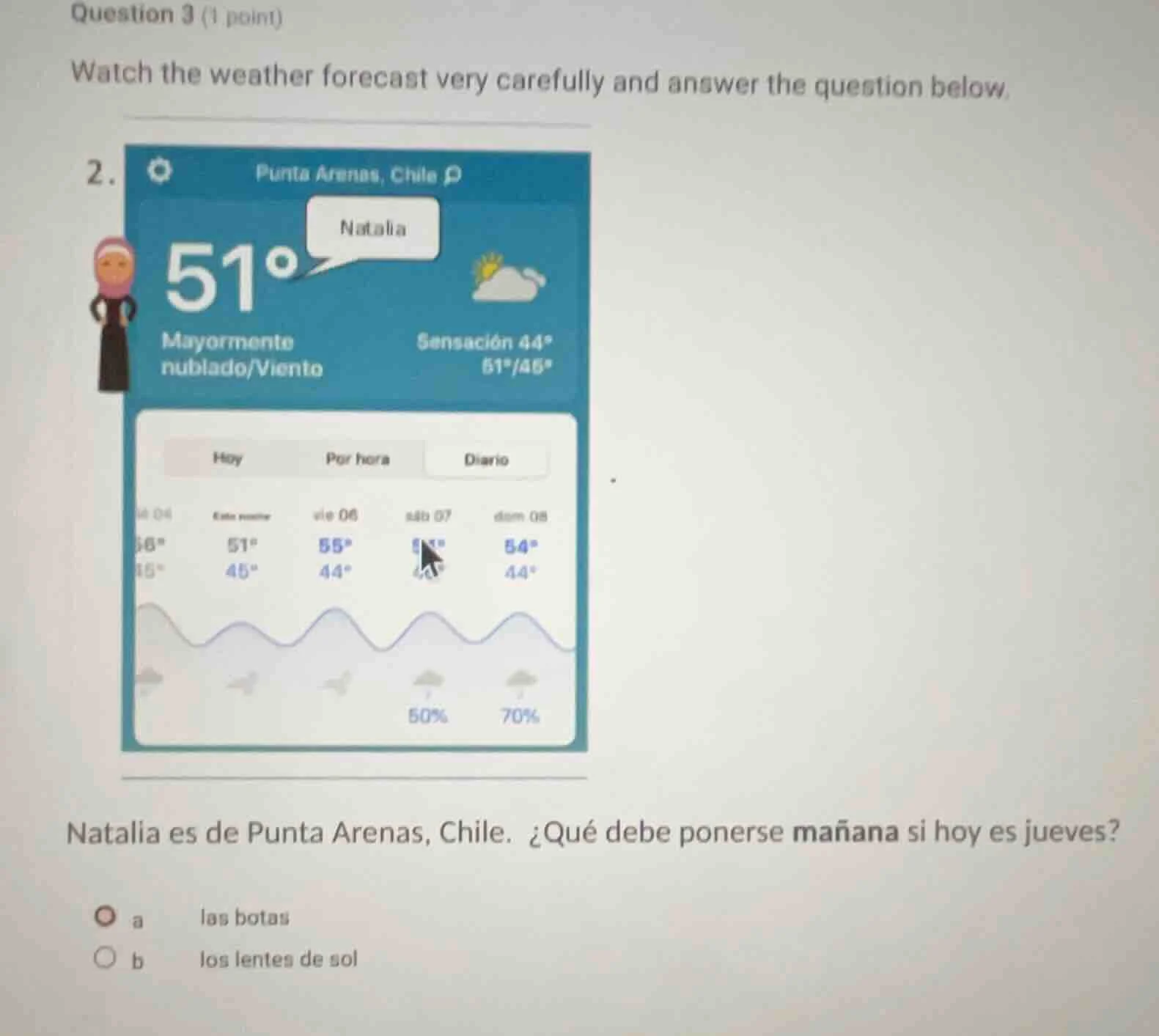 question 3 (1 point) watch the weather forecast very carefully and answ…