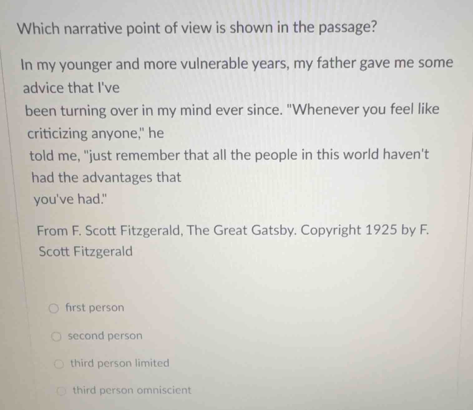 which narrative point of view is shown in the passage? in my younger an…