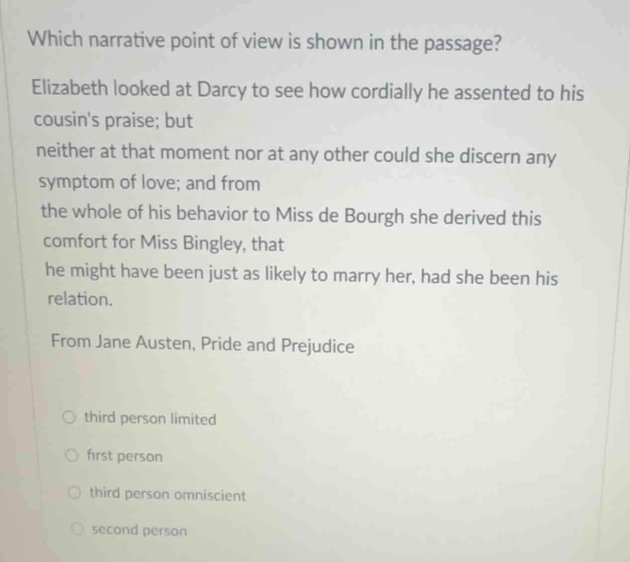 which narrative point of view is shown in the passage? elizabeth looked…