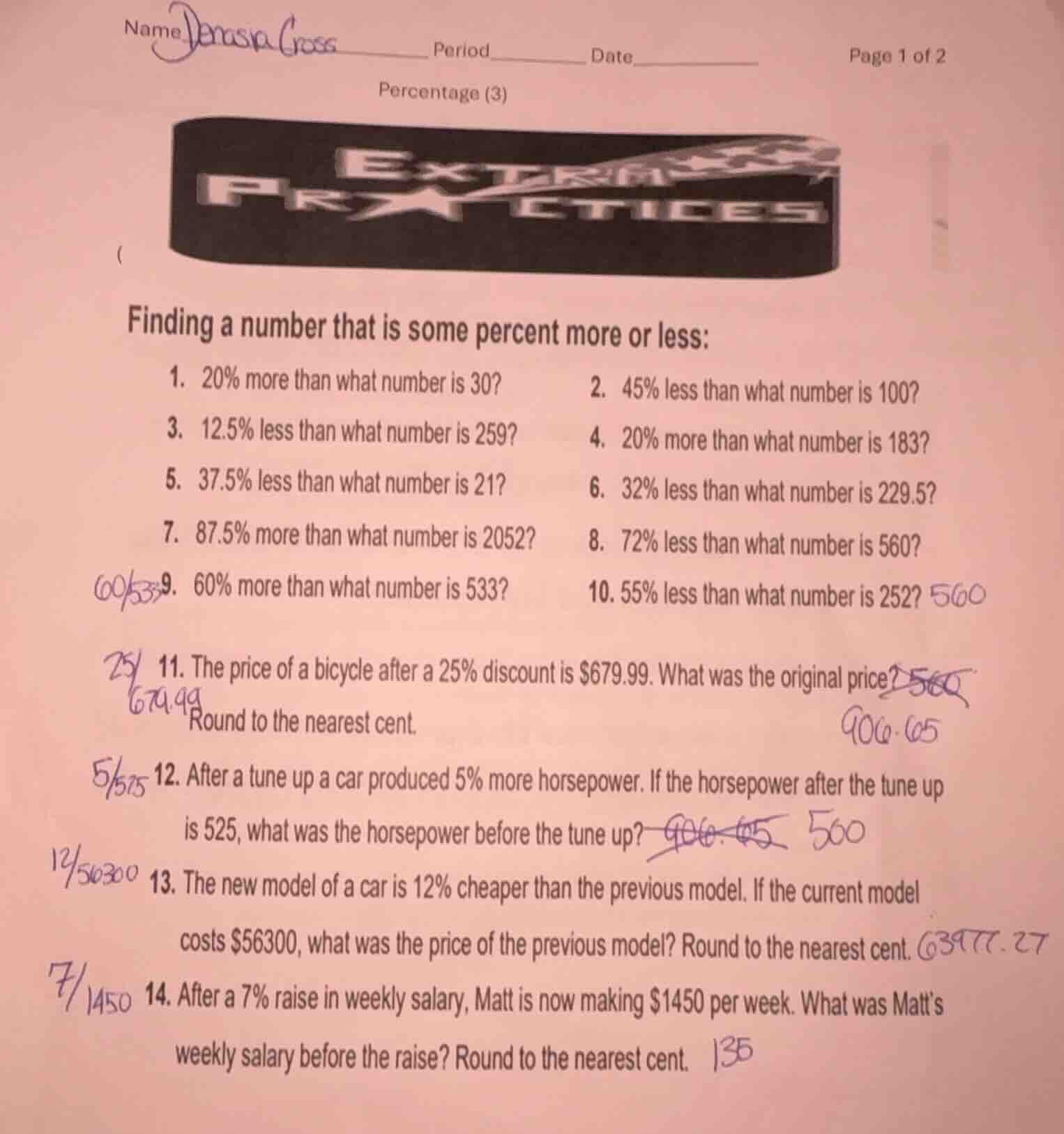 name_________ period________ date_________ page 1 of 2 percentage (3) f…