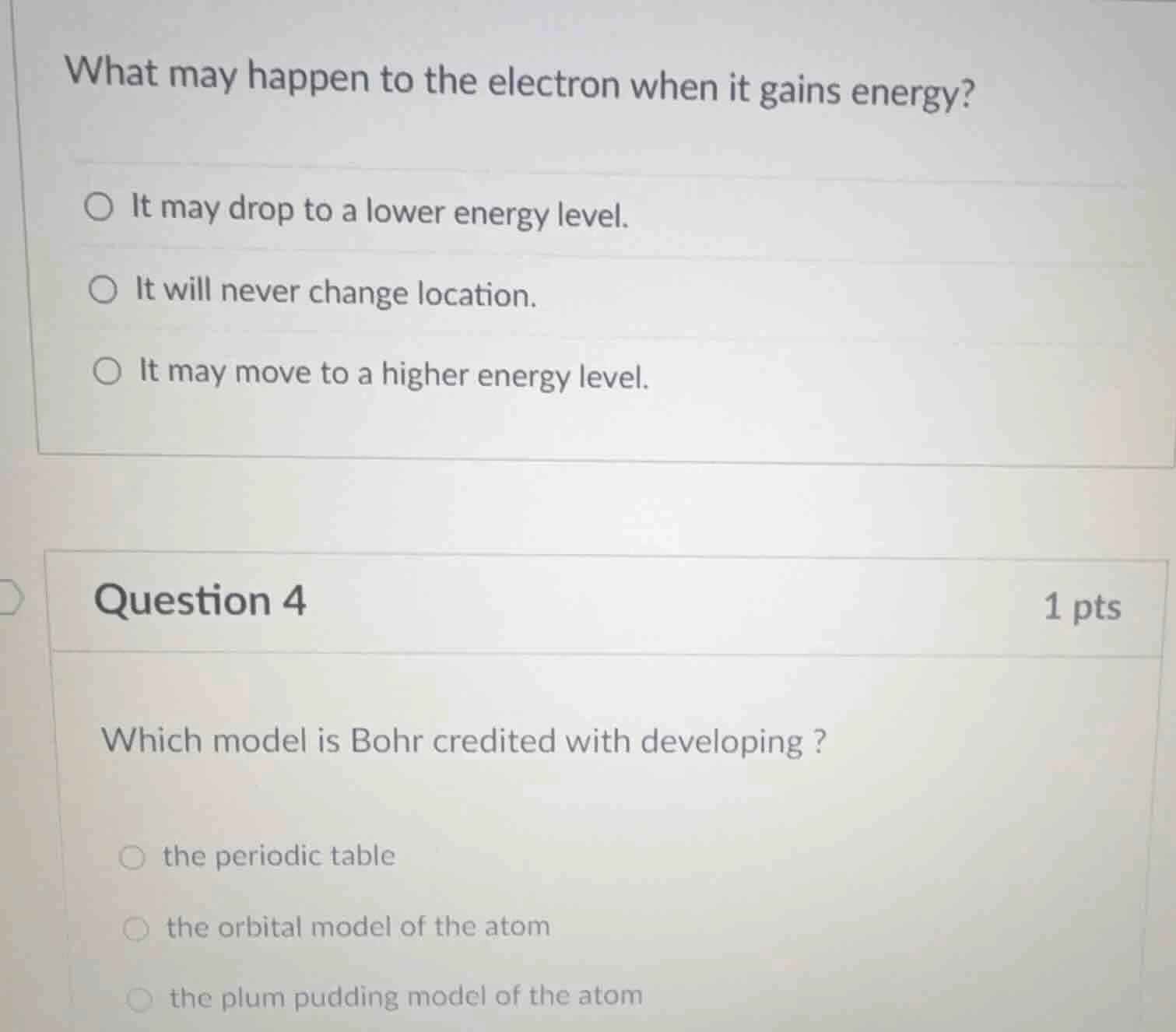 what may happen to the electron when it gains energy? ○ it may drop to …