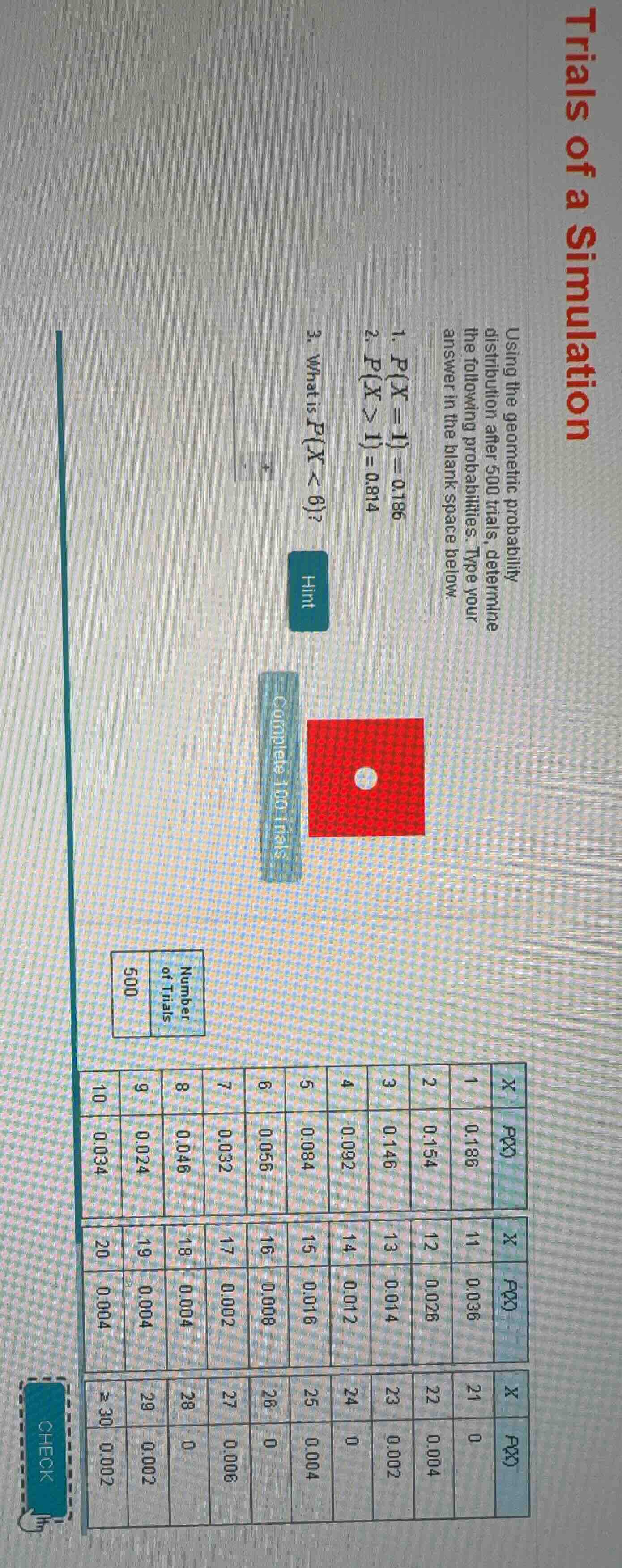 trials of a simulation using the geometric probability distribution aft…