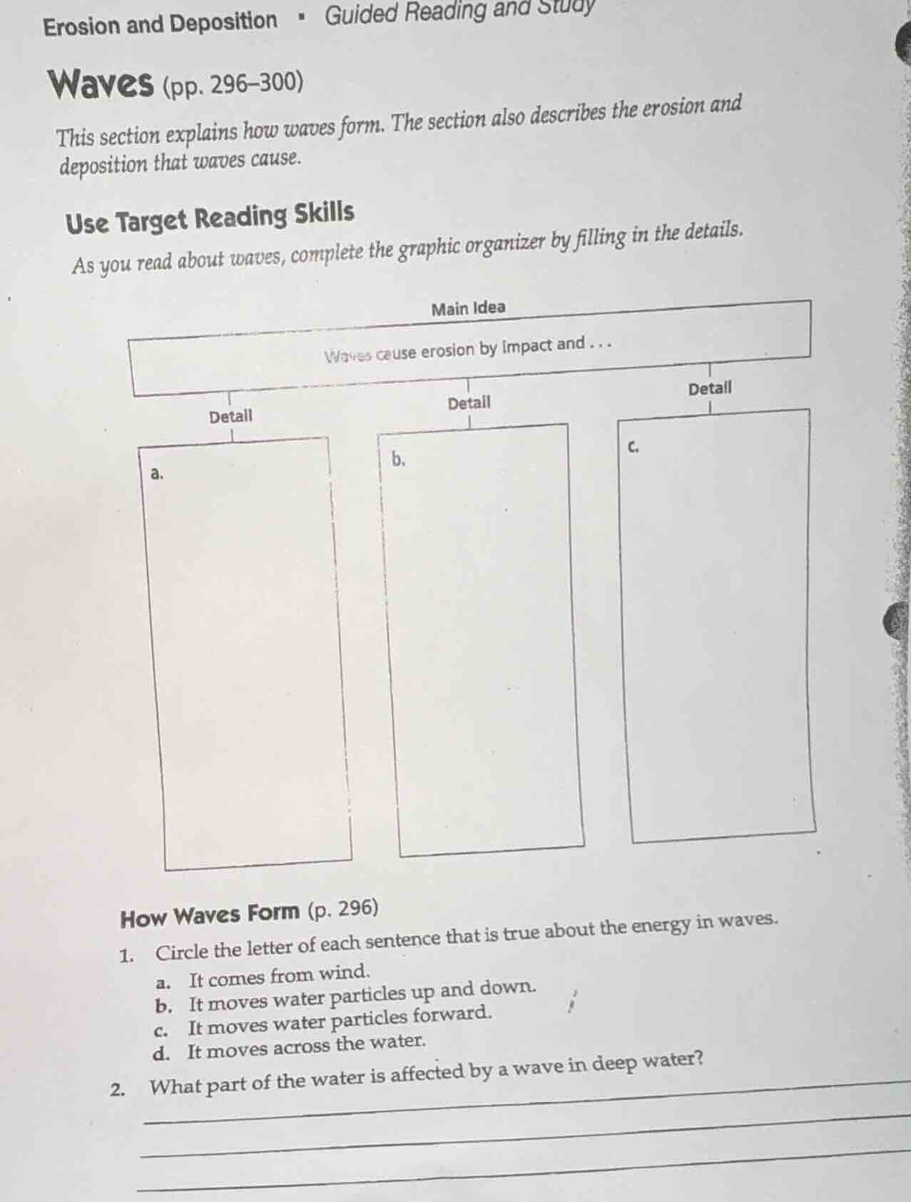 erosion and deposition · guided reading and study waves (pp. 296–300) t…