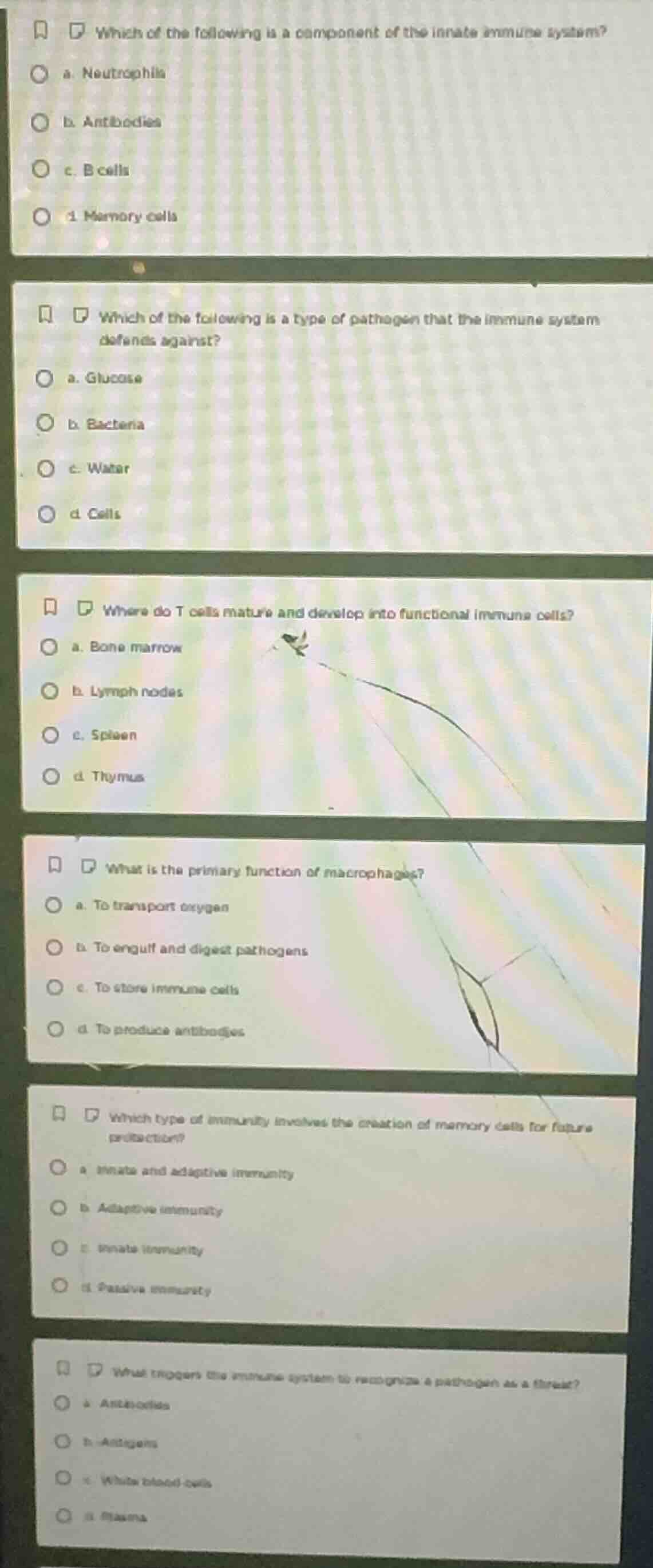 1. which of the following is a component of the innate immune system? a…