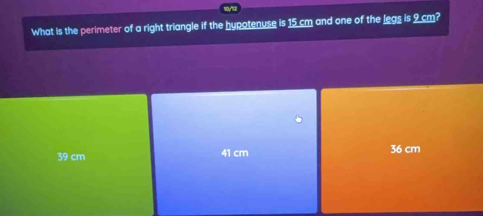 what is the perimeter of a right triangle if the hypotenuse is 15 cm an…