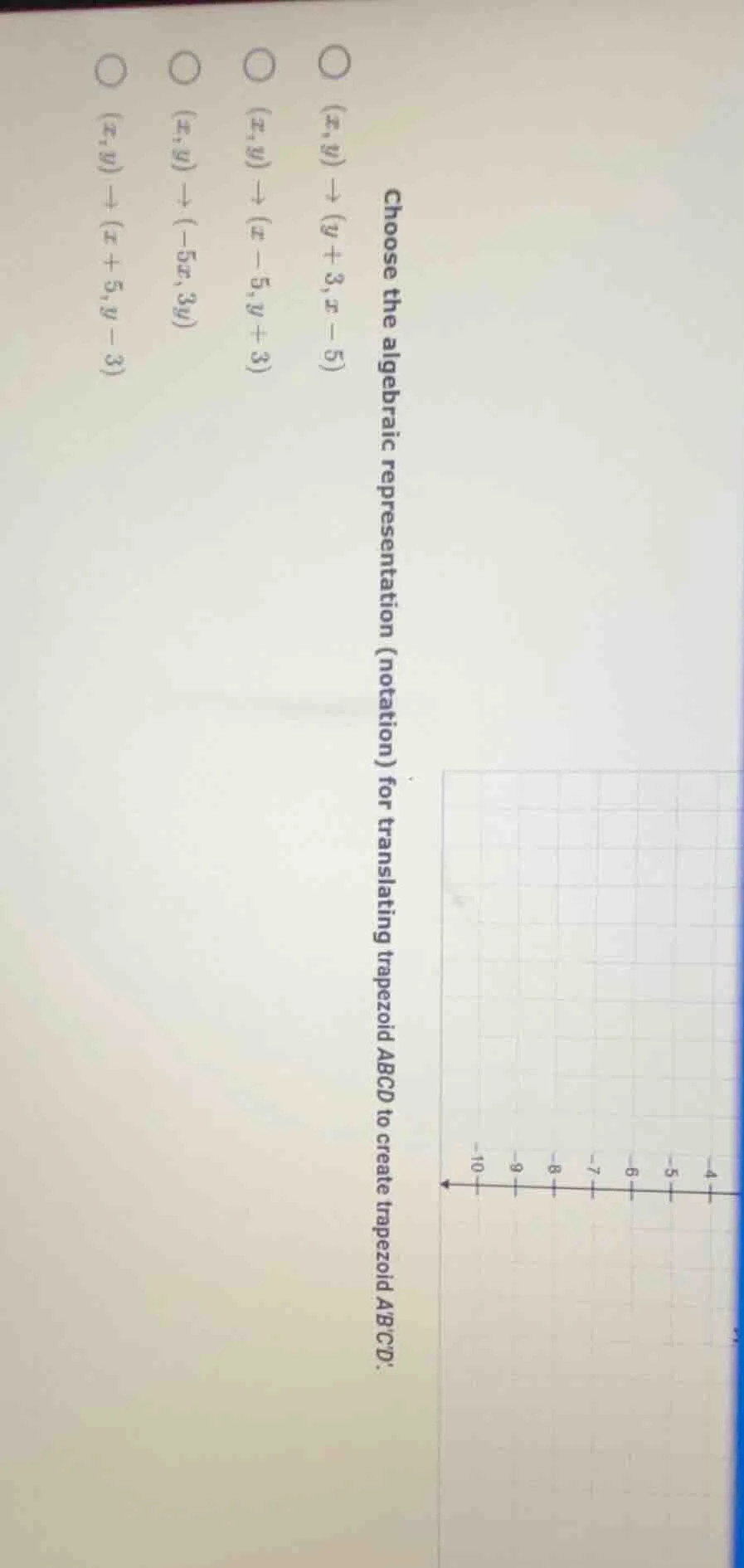 choose the algebraic representation (notation) for translating trapezoi…