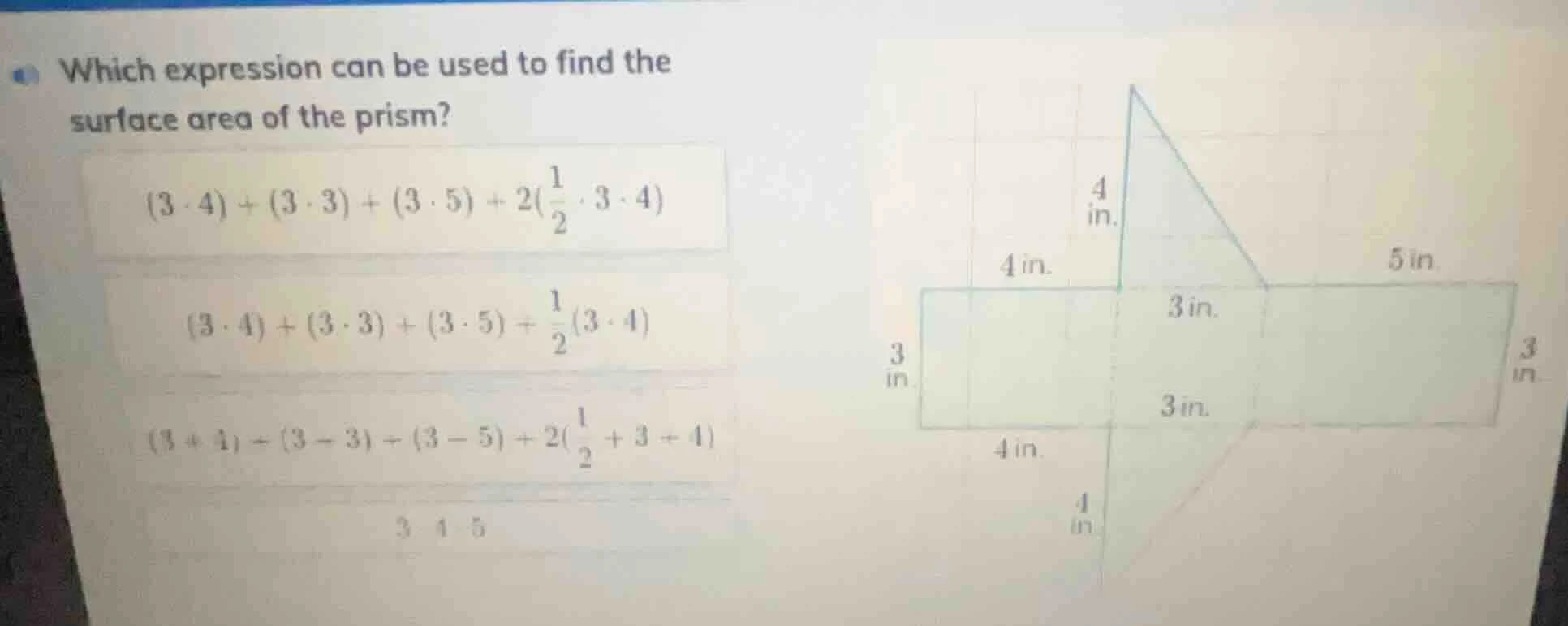 which expression can be used to find the surface area of the prism? $(3…