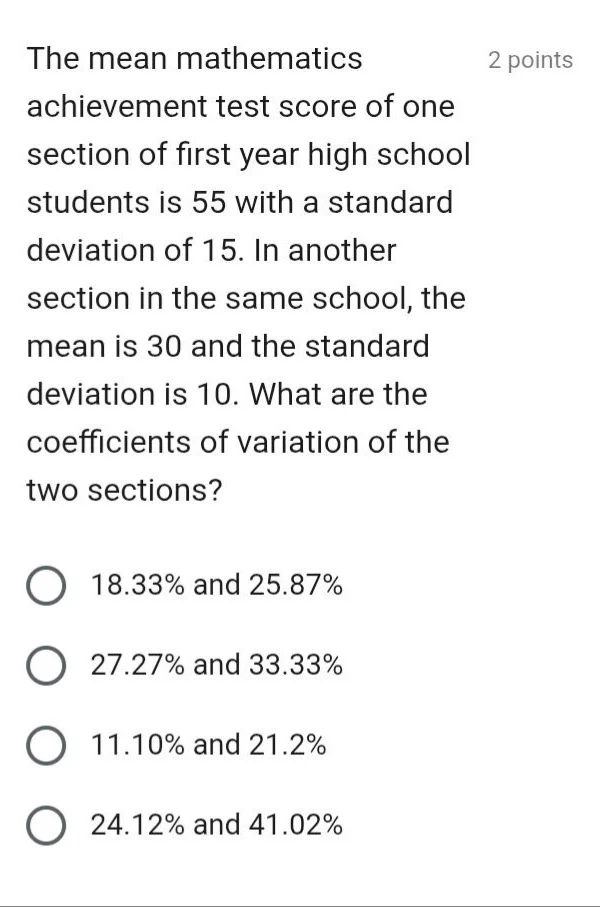 the mean mathematics achievement test score of one section of first yea…