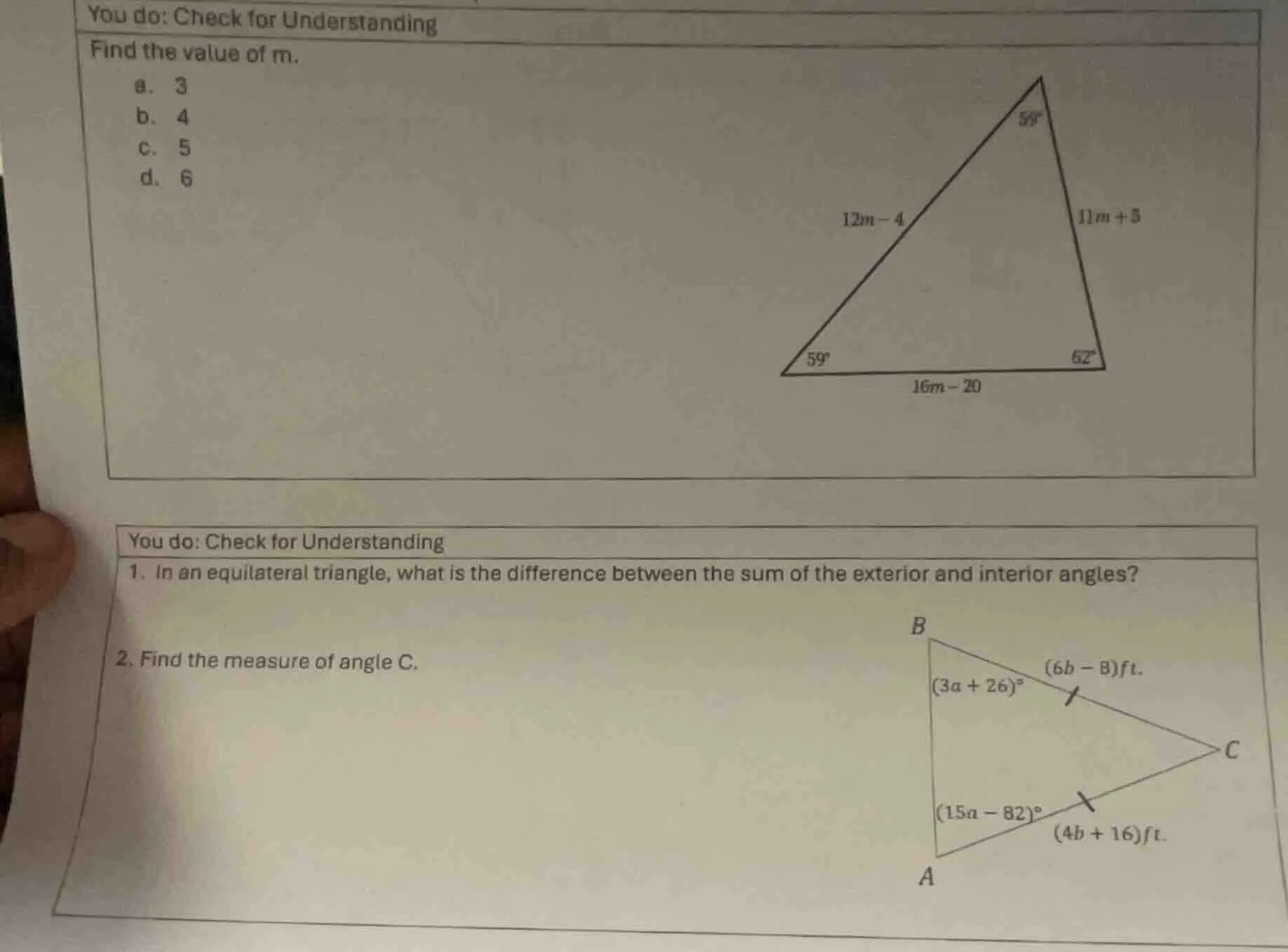 you do: check for understanding find the value of m. a. 3 b. 4 c. 5 d. …