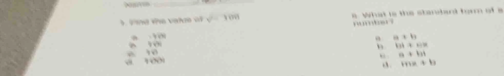4. find the value of \\(\\sqrt{-100}\\) a -100 b 100 c 10 d 1000 5. wha…
