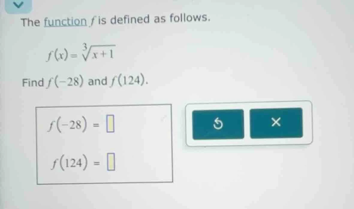 the function f is defined as follows. $f(x)=\\sqrt3{x + 1}$ find $f(-28…