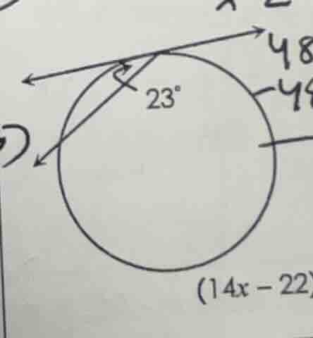there is a circle in the figure, with a tangent line and a secant line …