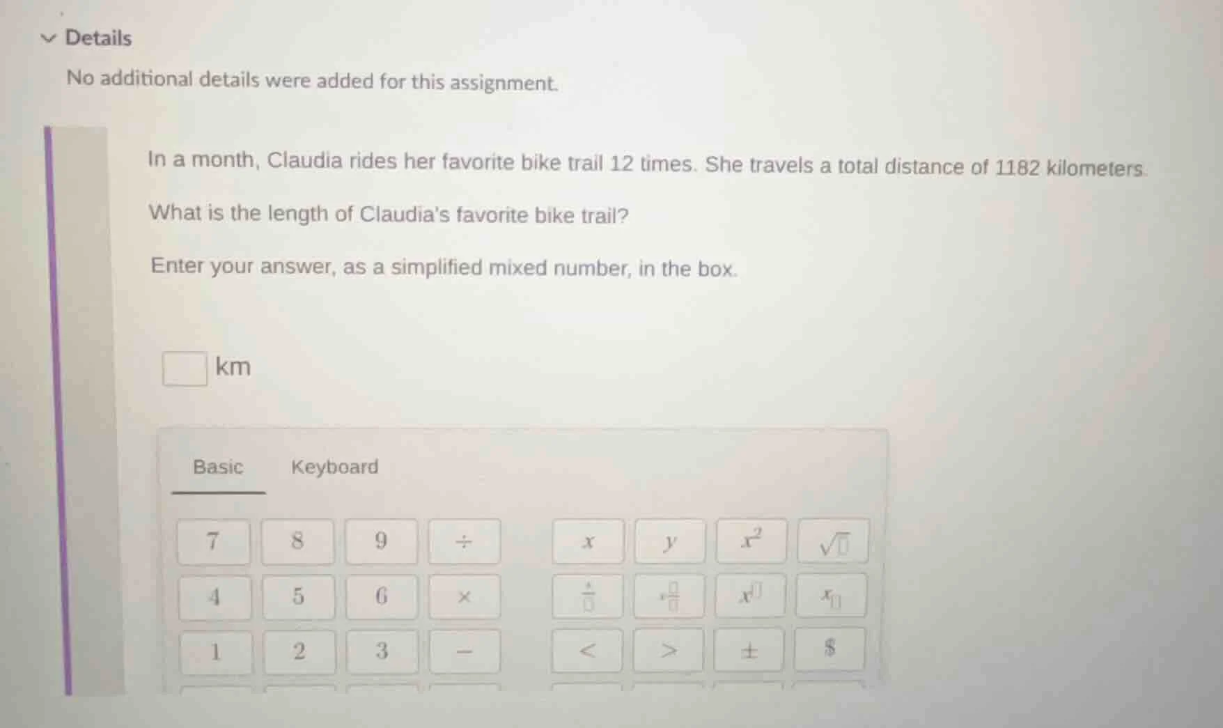 in a month, claudia rides her favorite bike trail 12 times. she travels…