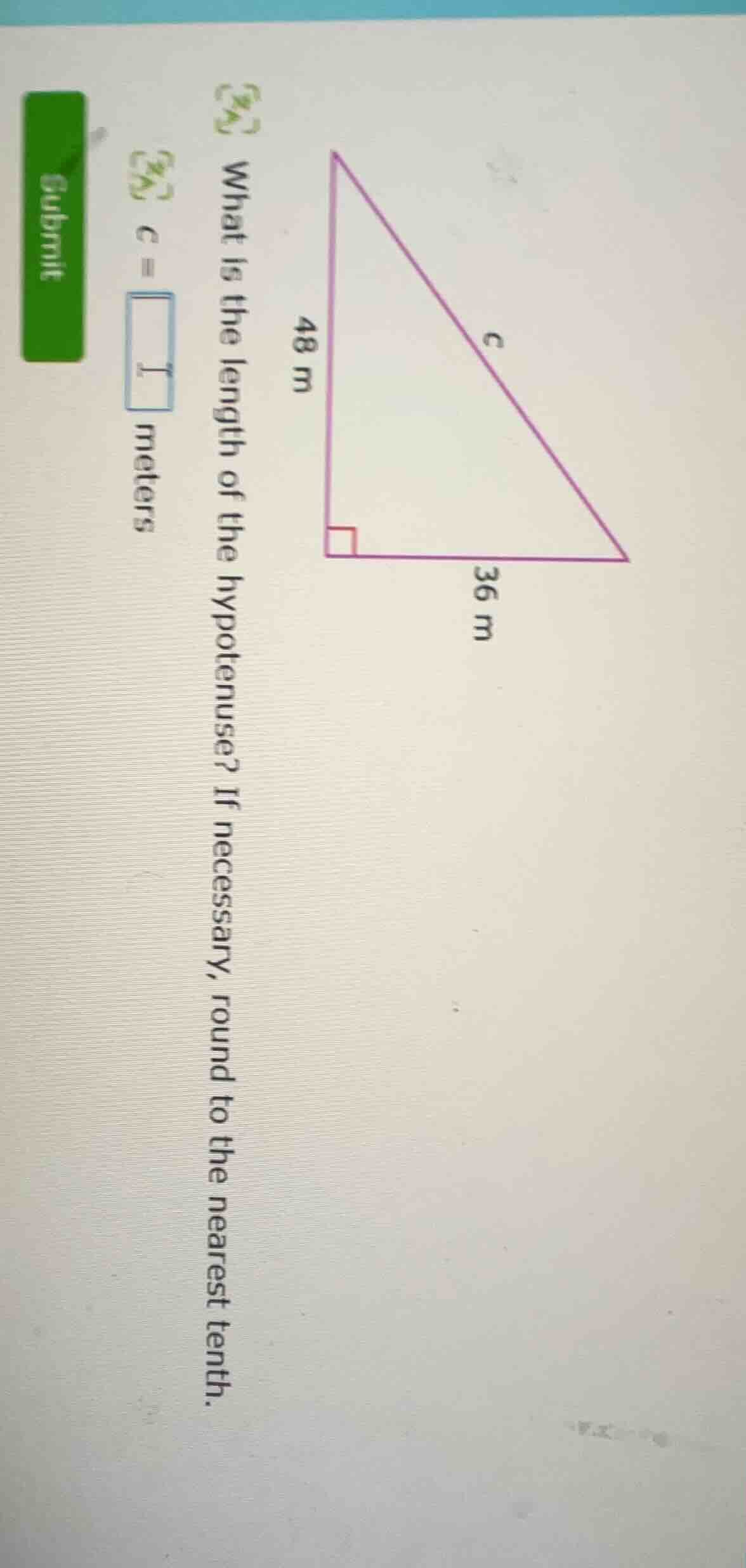 what is the length of the hypotenuse? if necessary, round to the neares…