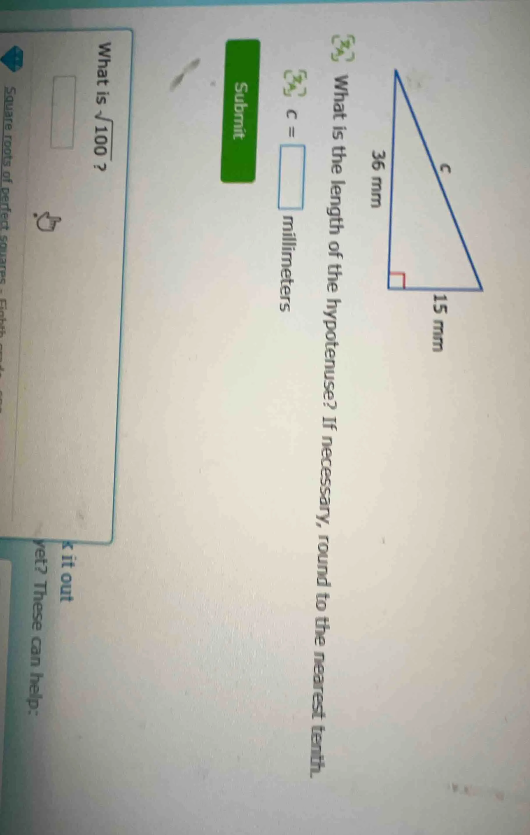 what is the length of the hypotenuse? if necessary, round to the neares…