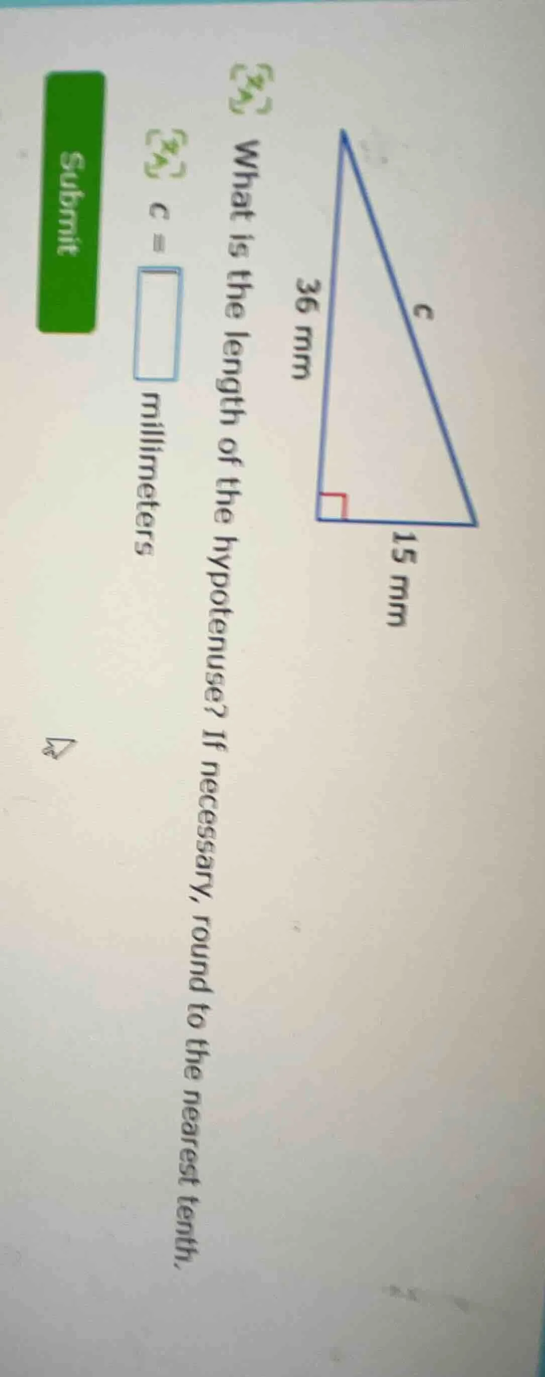 what is the length of the hypotenuse? if necessary, round to the neares…