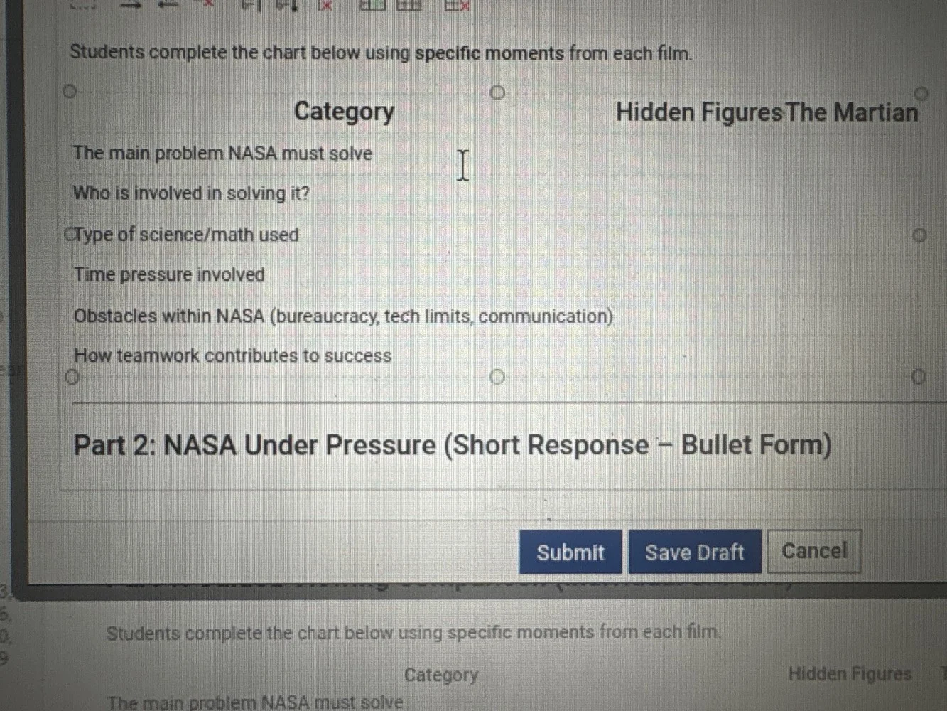students complete the chart below using specific moments from each film…