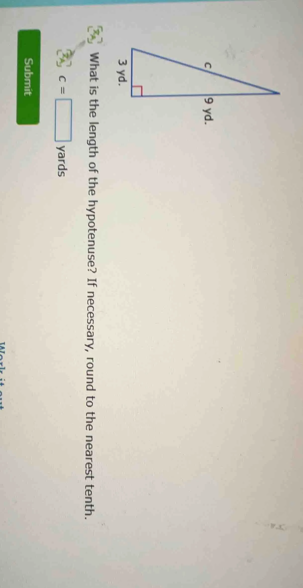 what is the length of the hypotenuse? if necessary, round to the neares…