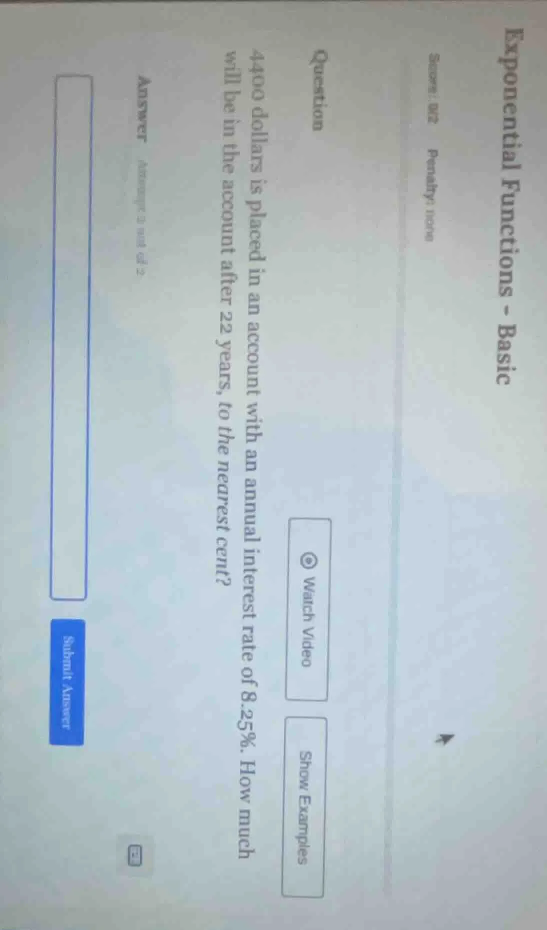 exponential functions - basic score: 0/2 penalty: none question 4400 do…