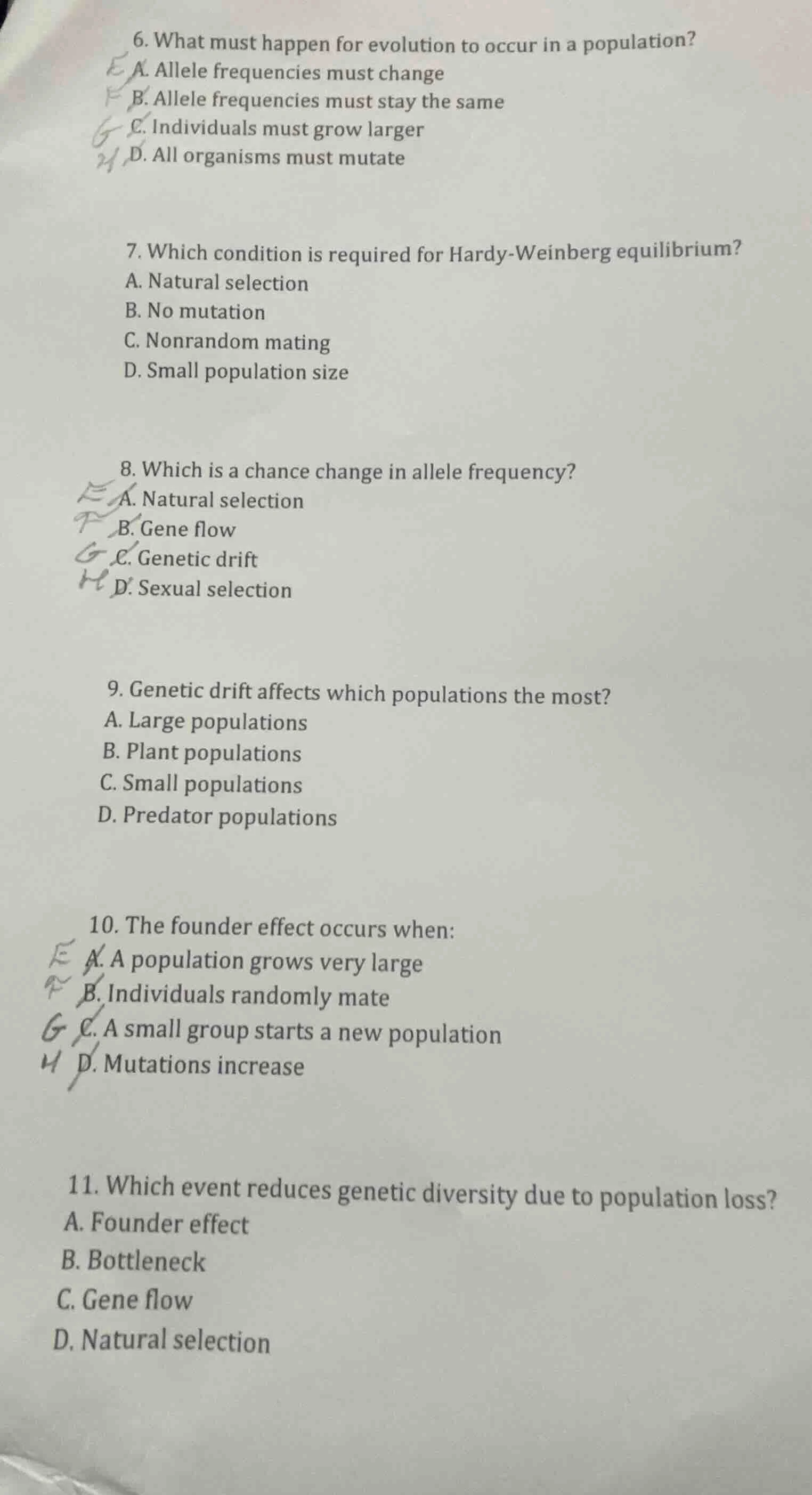 6. what must happen for evolution to occur in a population? a. allele f…