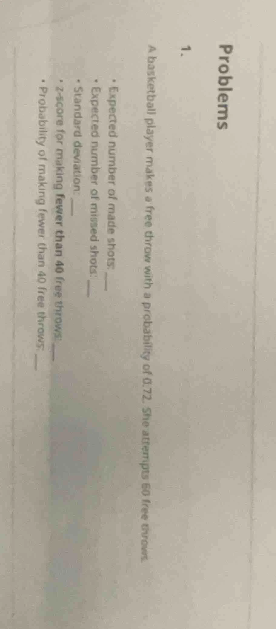 problems 1. a basketball player makes a free throw with a probability o…