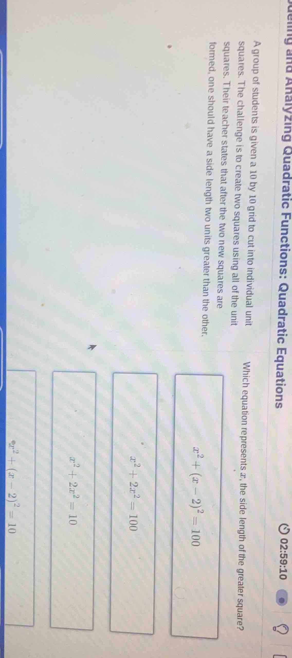 a group of students is given a 10 by 10 grid to cut into individual uni…