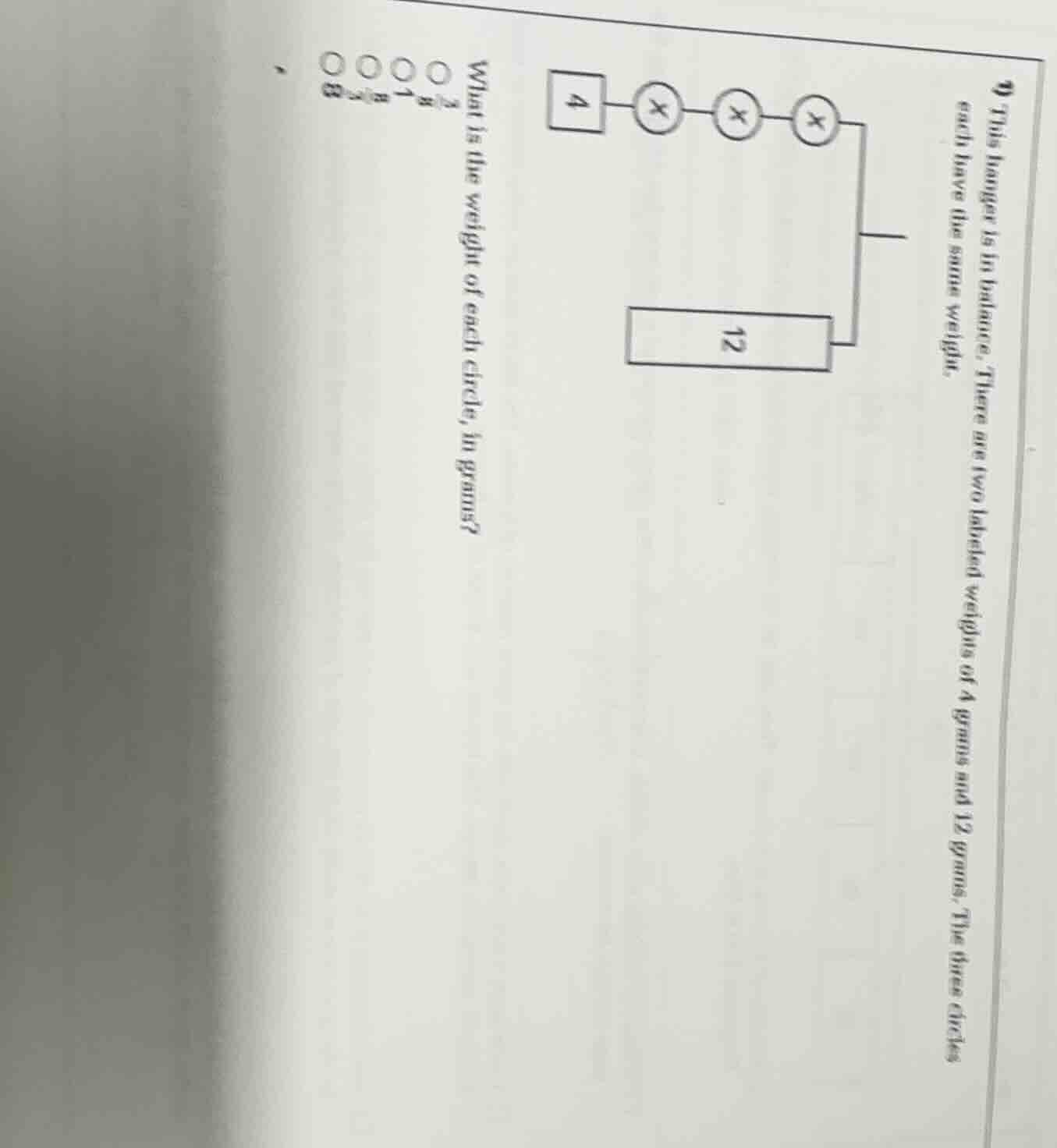 9) this hanger is in balance. there are two labeled weights of 4 grams …