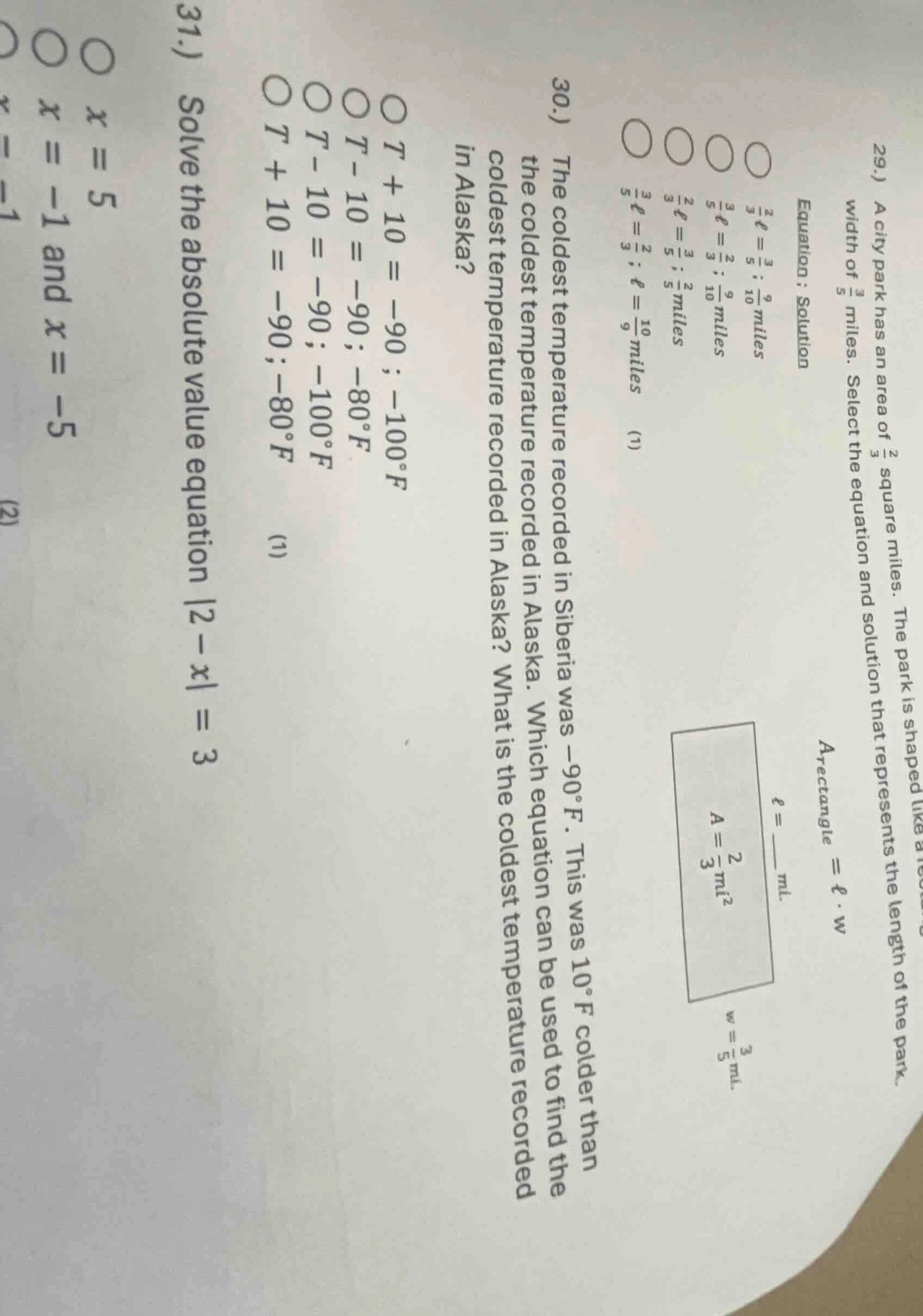 29.) a city park has an area of \\( \\frac{2}{3} \\) square miles. the …
