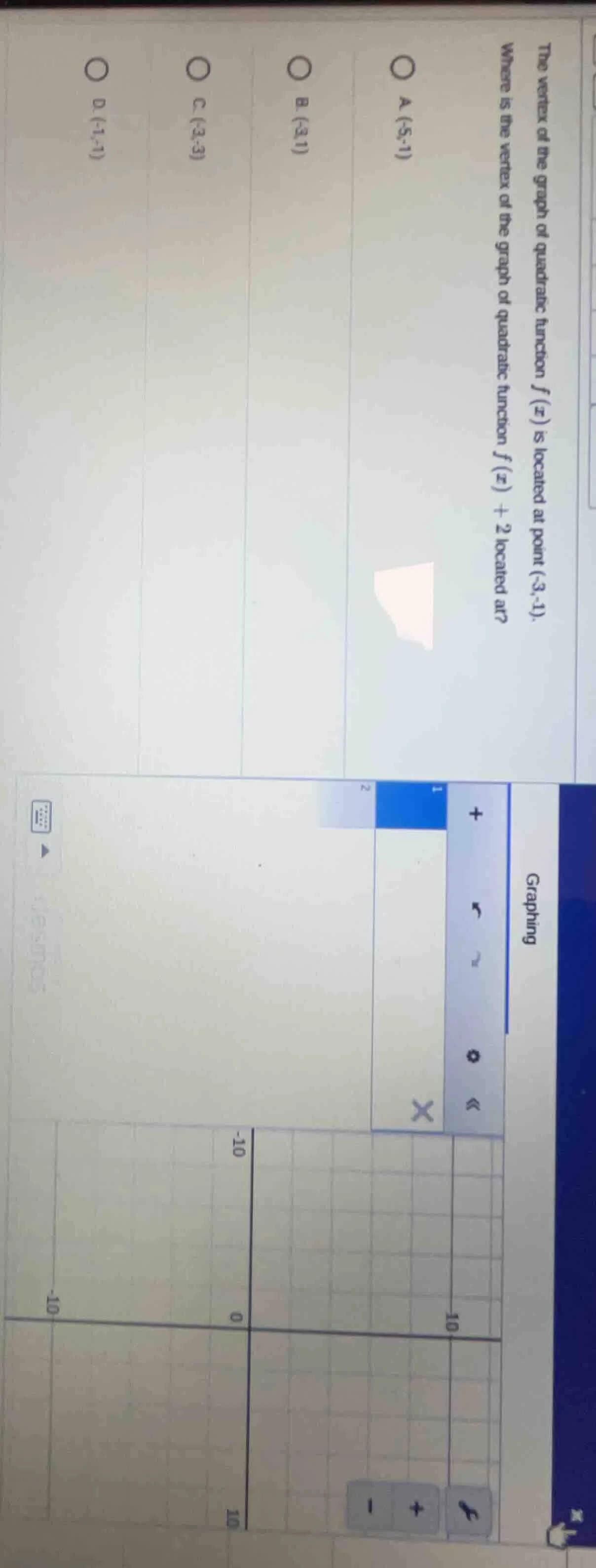 the vertex of the graph of quadratic function ( f(x) ) is located at po…