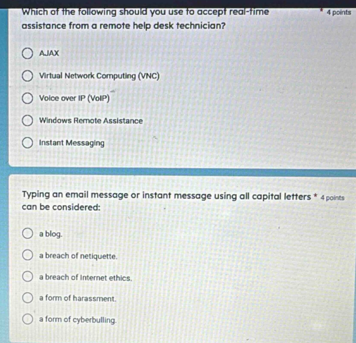 which of the following should you use to accept real - time assistance …