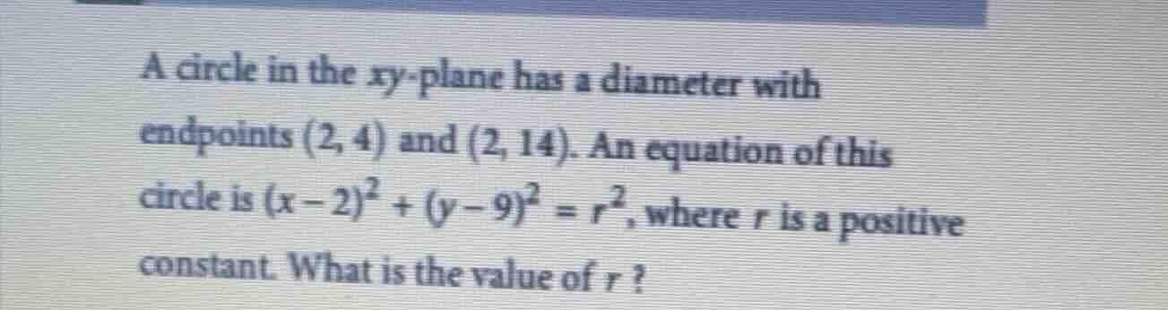 a circle in the xy - plane has a diameter with endpoints (2, 4) and (2,…