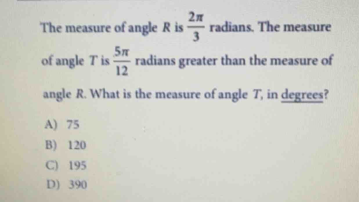 the measure of angle r is \\(\frac{2pi}{3}\\) radians. the measure of a…