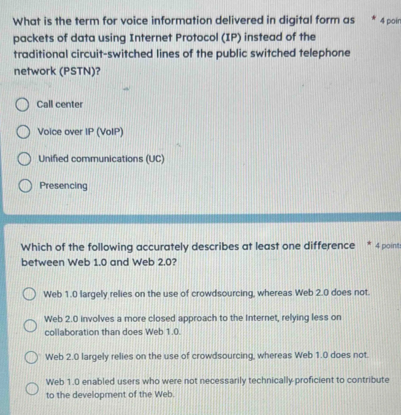 what is the term for voice information delivered in digital form as pac…