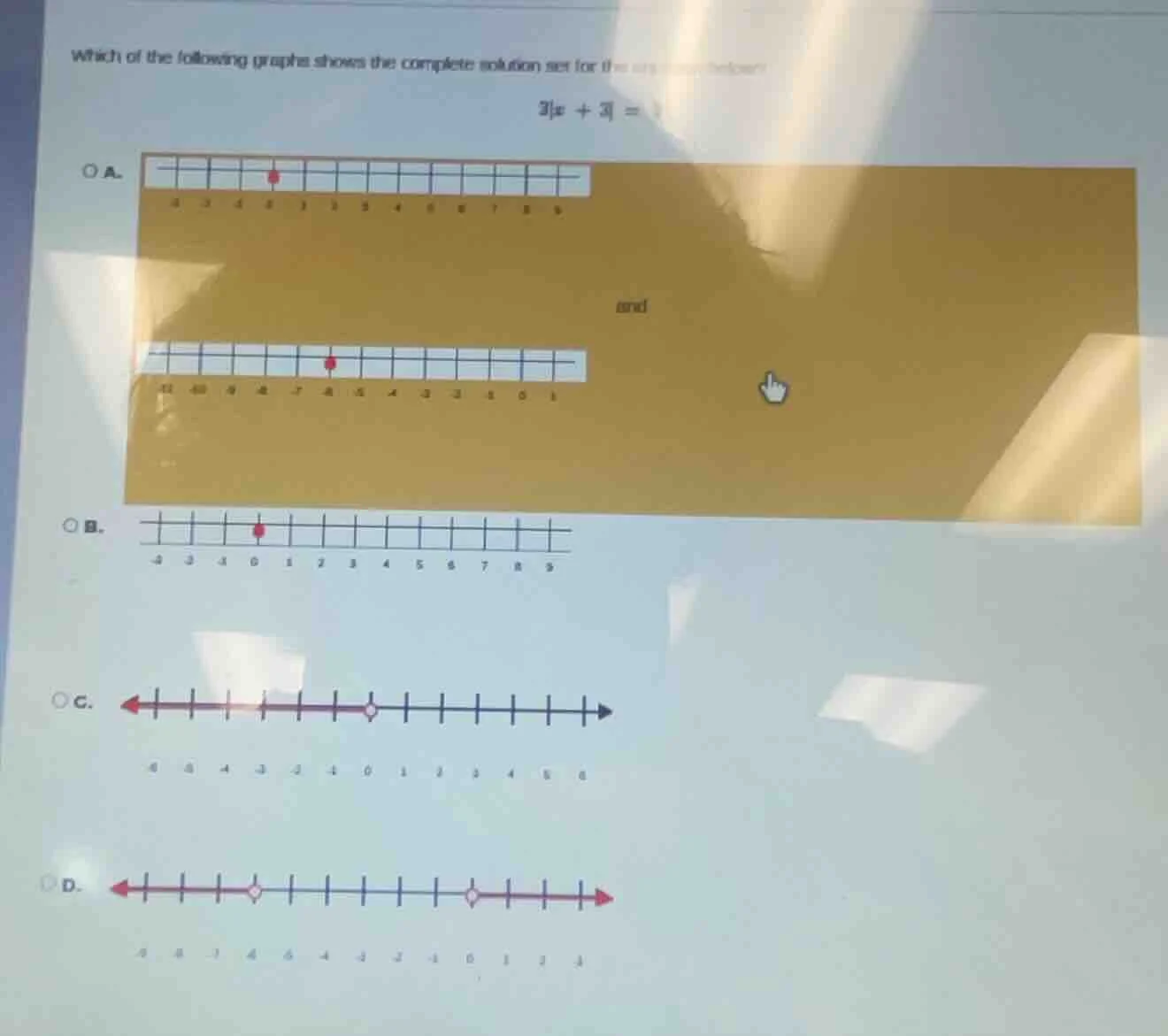 which of the following graphs shows the complete solution set for the e…
