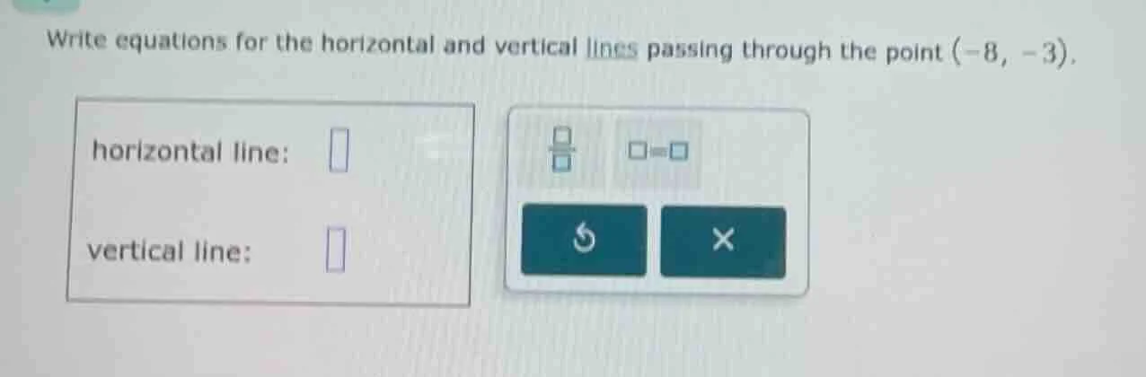 write equations for the horizontal and vertical lines passing through t…