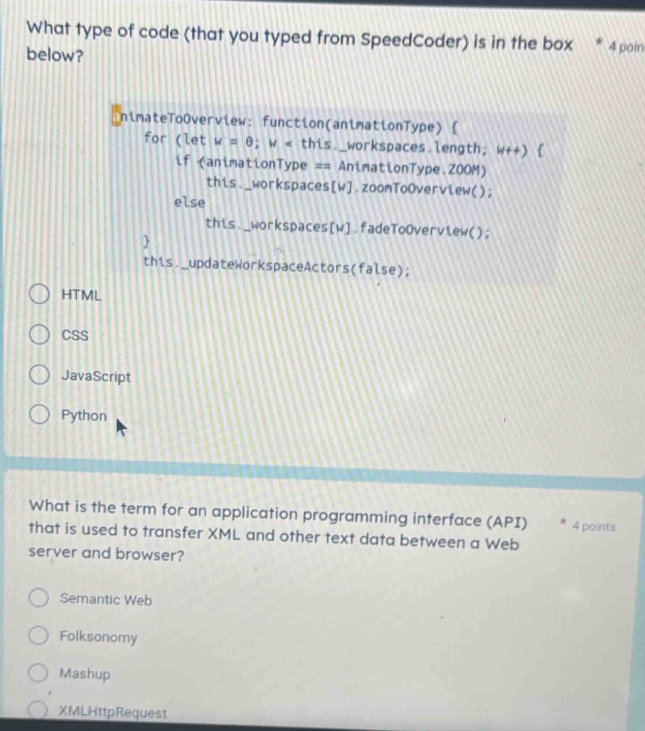 what type of code (that you typed from speedcoder) is in the box below?…